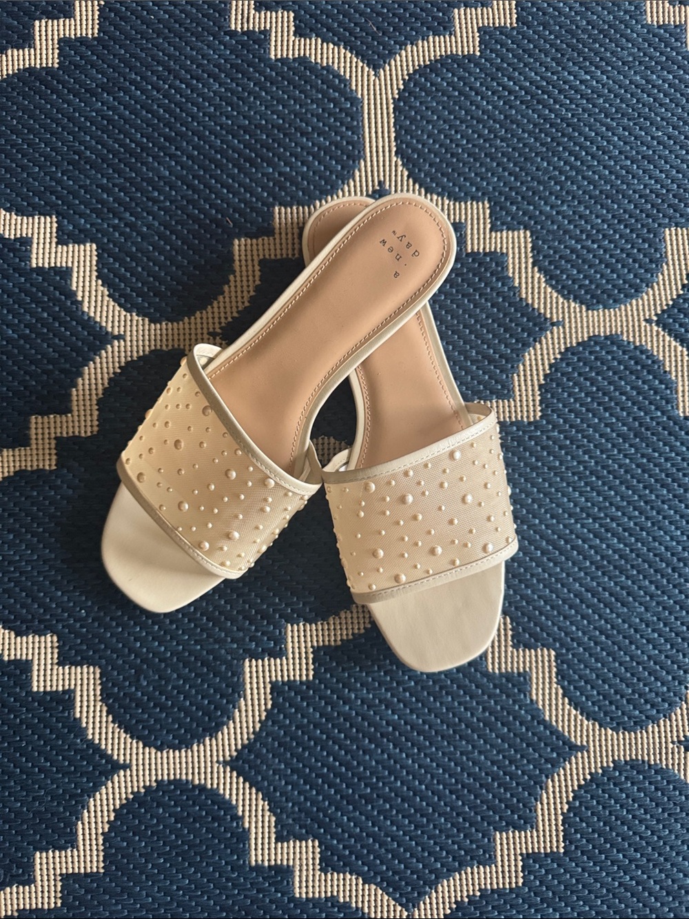 WORN ONCE a new day Cream Studded Slide Mules